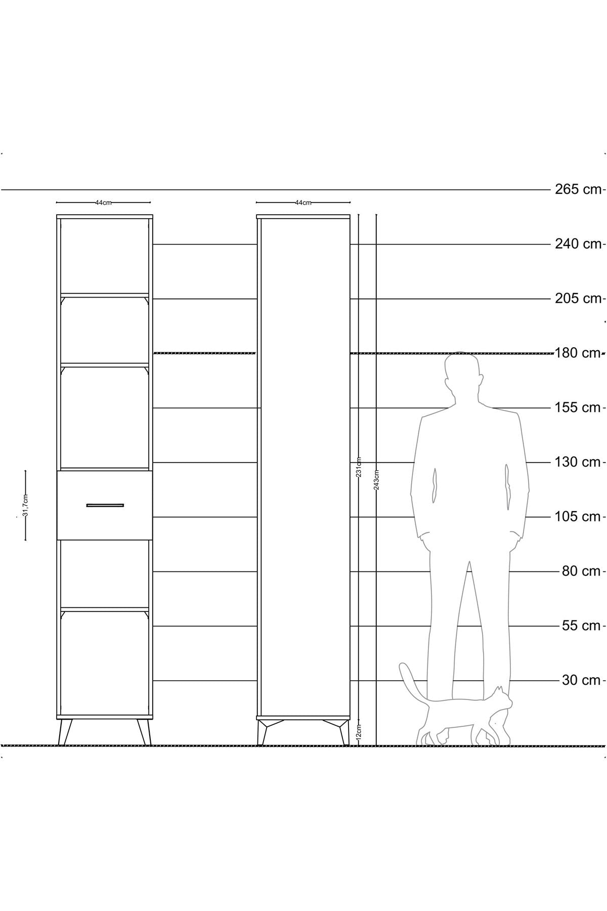 Hyperion Dolap 4 Raflı Tek Çekmeceli 44x44x243 Çam-Antrasit