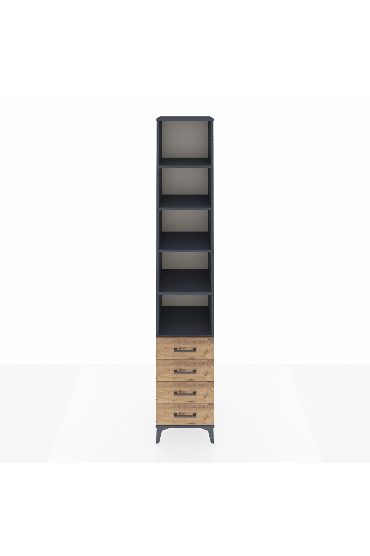 Hyperion Dolap 5 Raflı 4 Çekmeceli 44x44x243 Antrasit-Çam