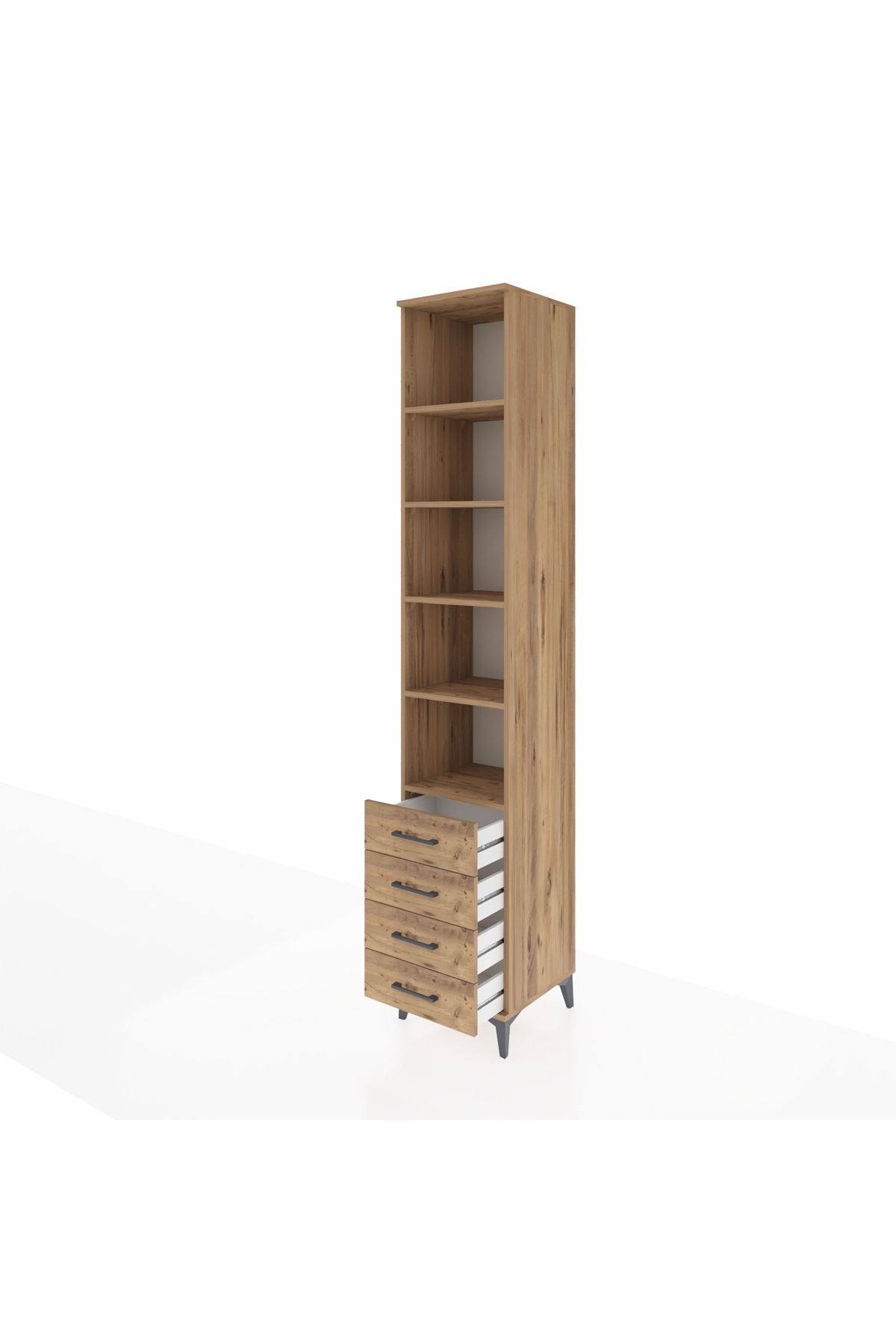 Hyperion Dolap 5 Raflı 4 Çekmeceli 44x44x243 Çam-Çam