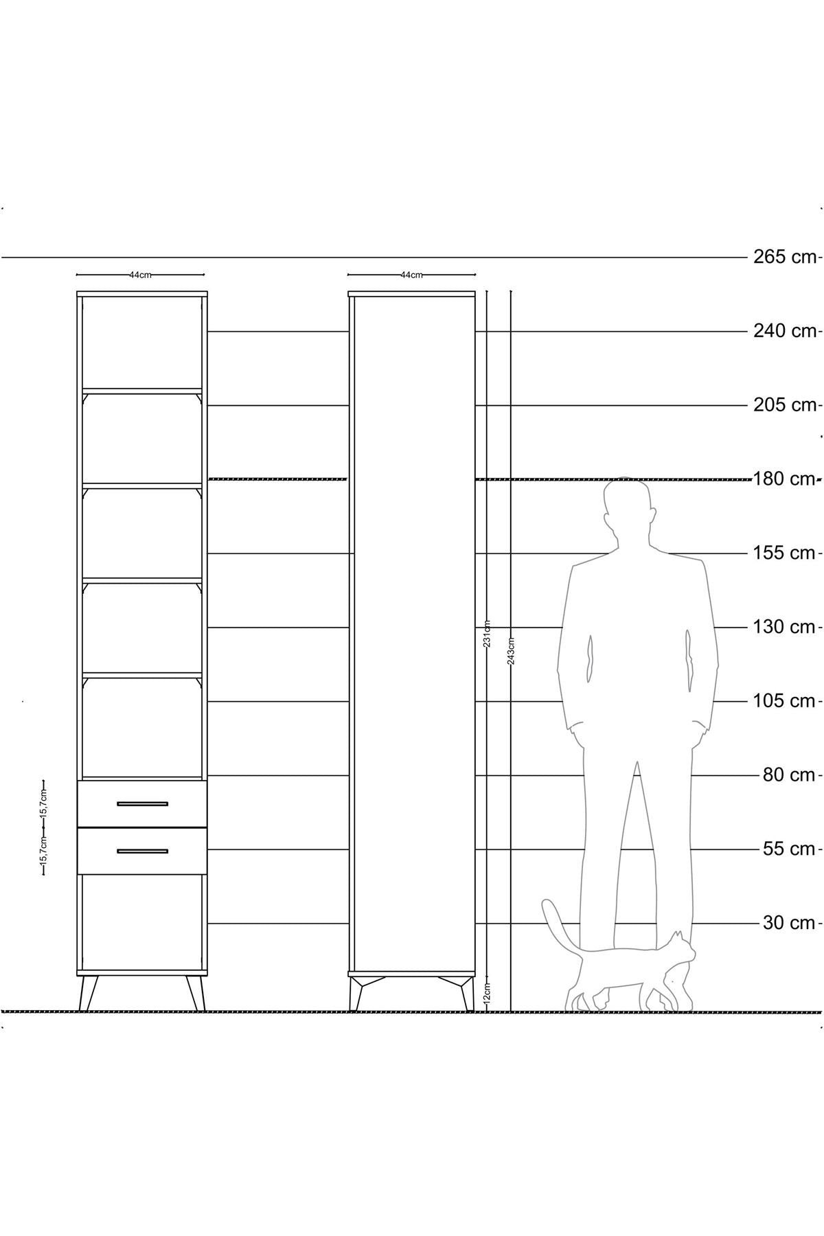 Hyperion Dolap 5 Raflı 2 Çekmeceli 44x44x243 Çam-Aytaşı