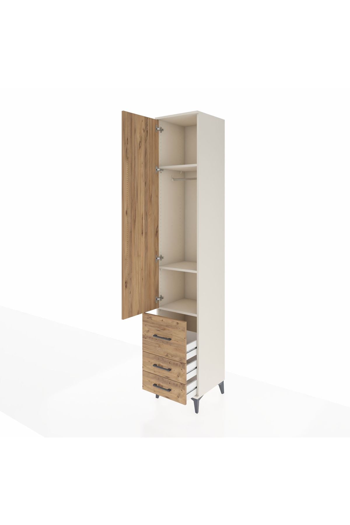 Hyperion Dolap 3 Raflı 3 Çekmeceli Tek Askılı 44x44x243 Aytaşı-Çam