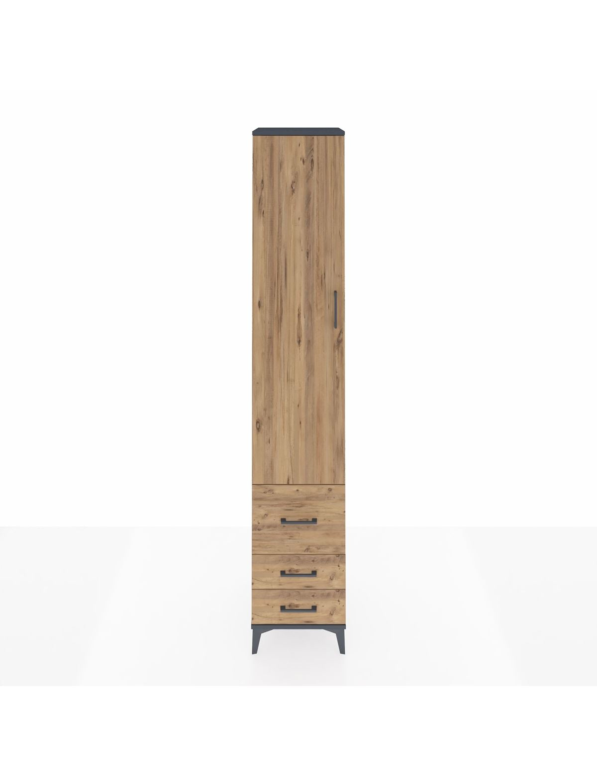 Hyperion Dolap 3 Raflı 3 Çekmeceli Tek Askılı 44x44x243 Antrasit-Çam