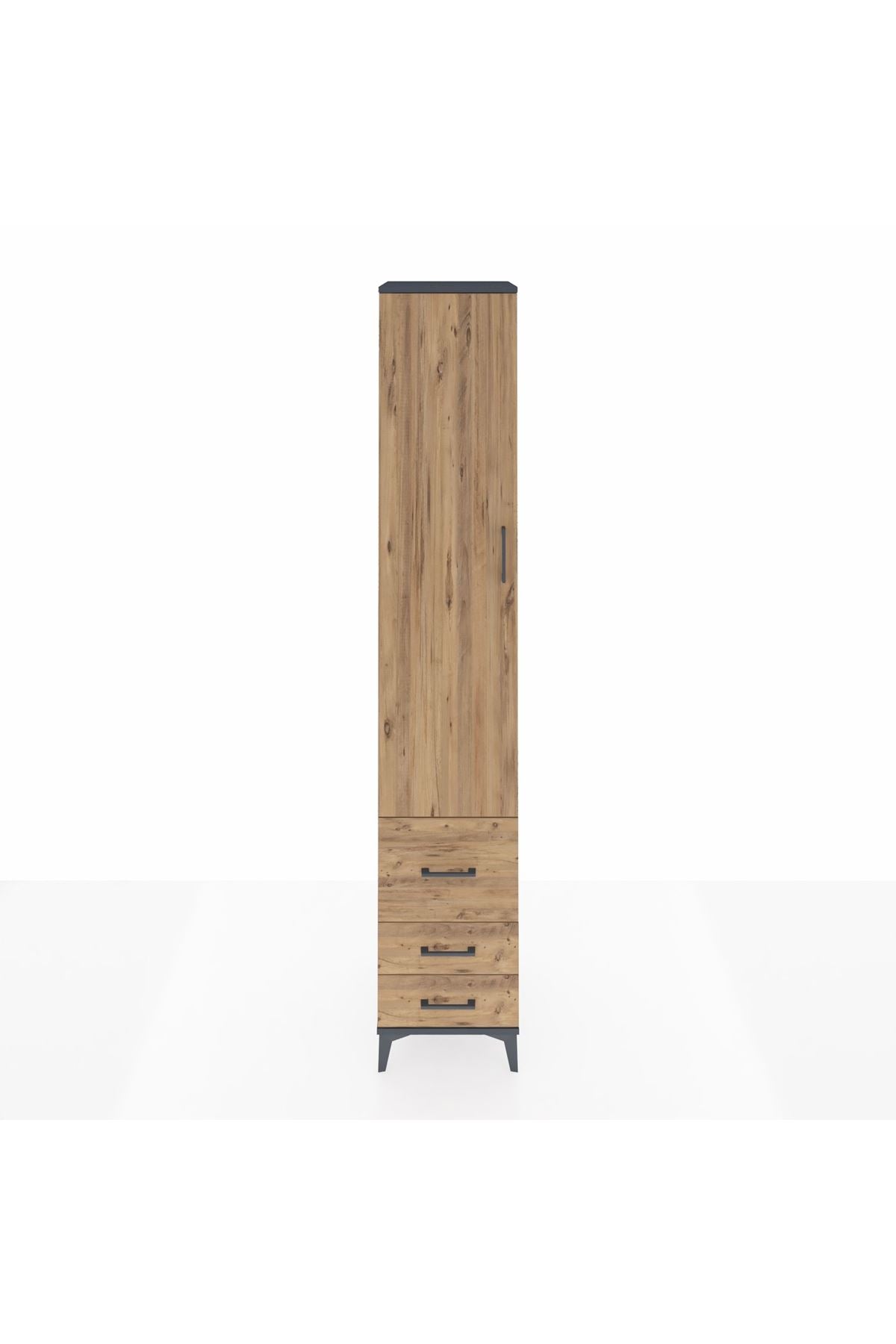 Hyperion Dolap 3 Raflı 3 Çekmeceli Tek Askılı 44x44x243 Antrasit-Çam