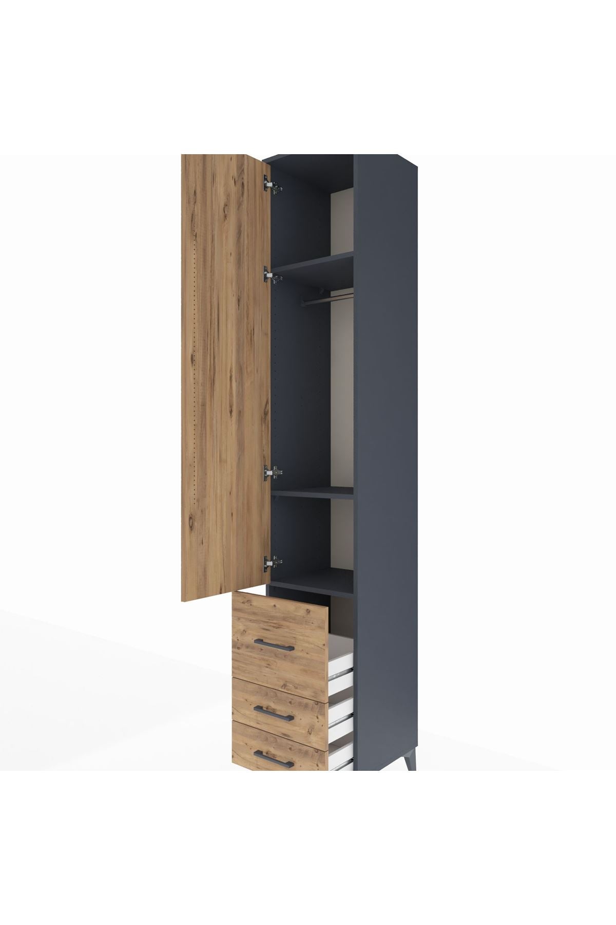 Hyperion Dolap 3 Raflı 3 Çekmeceli Tek Askılı 44x44x243 Antrasit-Çam
