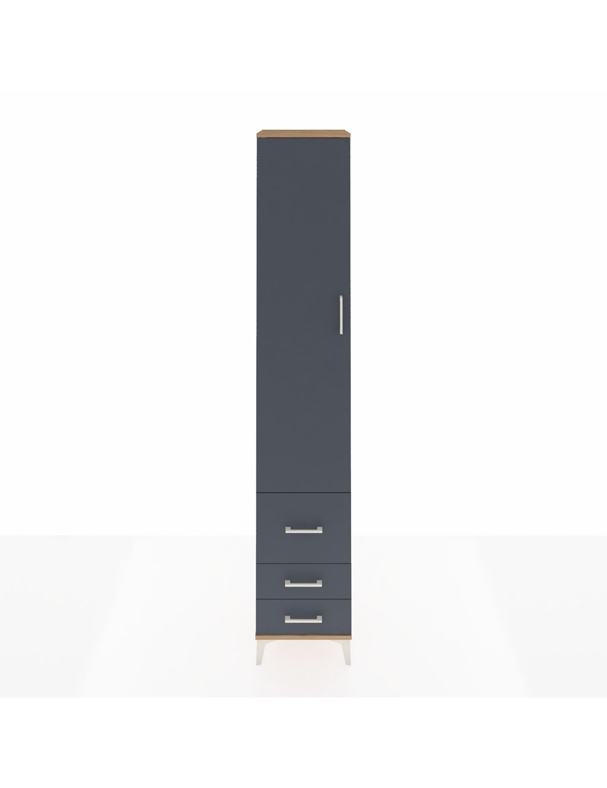 Hyperion Dolap 3 Raflı 3 Çekmeceli Tek Askılı 44x44x243 Çam-Antrasit