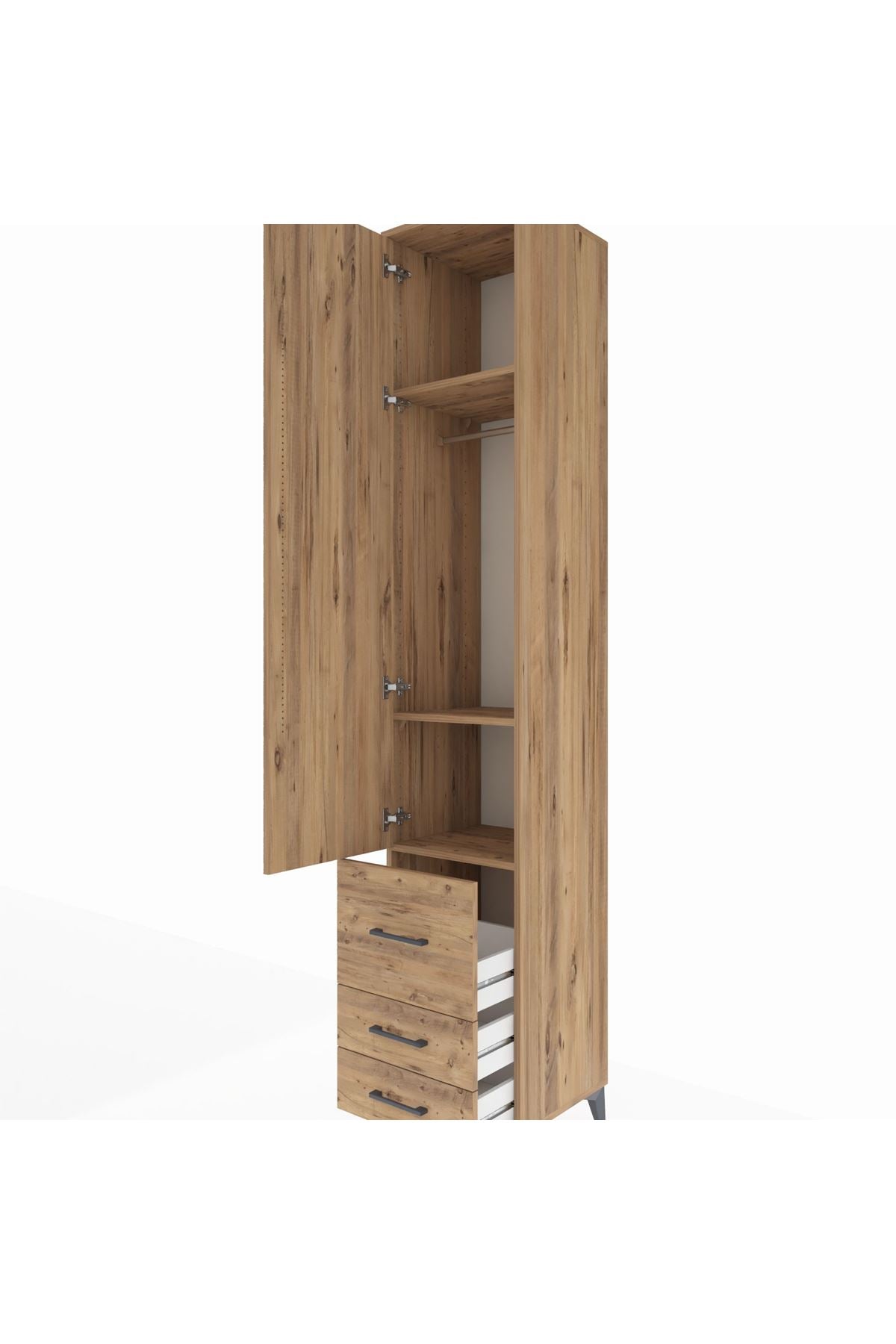 Hyperion Dolap 3 Raflı 3 Çekmeceli Tek Askılı 44x44x243 Çam-Çam