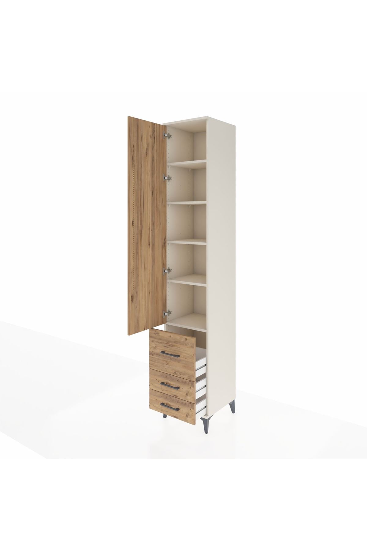 Hyperion Dolap 5 Raflı 3 Çekmeceli Tek Kapaklı 44x44x243 Aytaşı-Çam