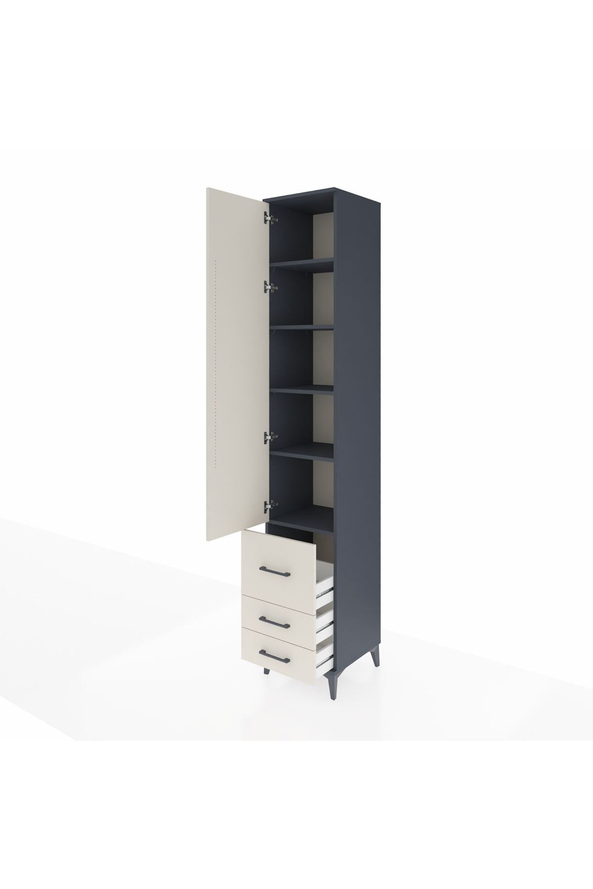 Hyperion Dolap 5 Raflı 3 Çekmeceli Tek Kapaklı 44x44x243 Antrasit-Aytaşı