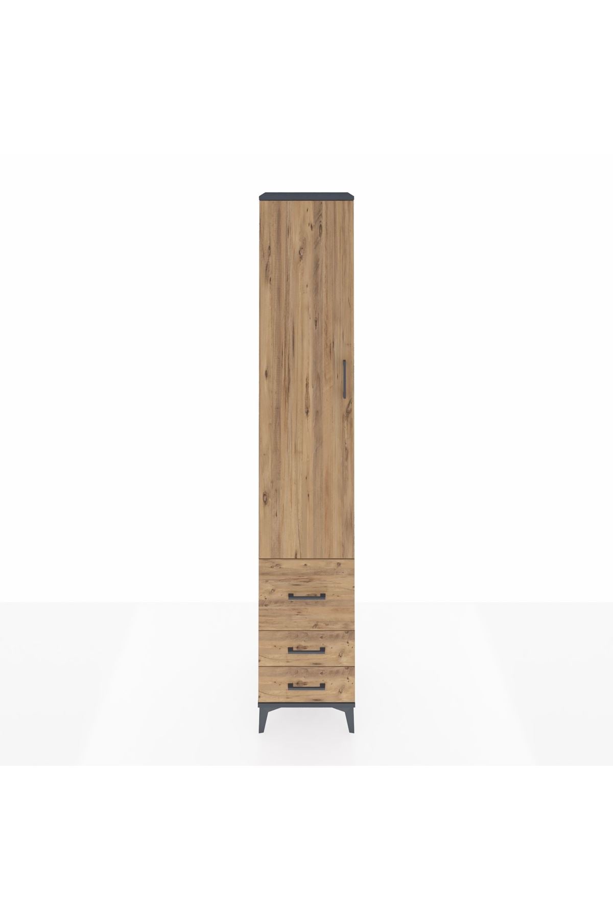 Hyperion Dolap 5 Raflı 3 Çekmeceli Tek Kapaklı 44x44x243 Antrasit-Çam