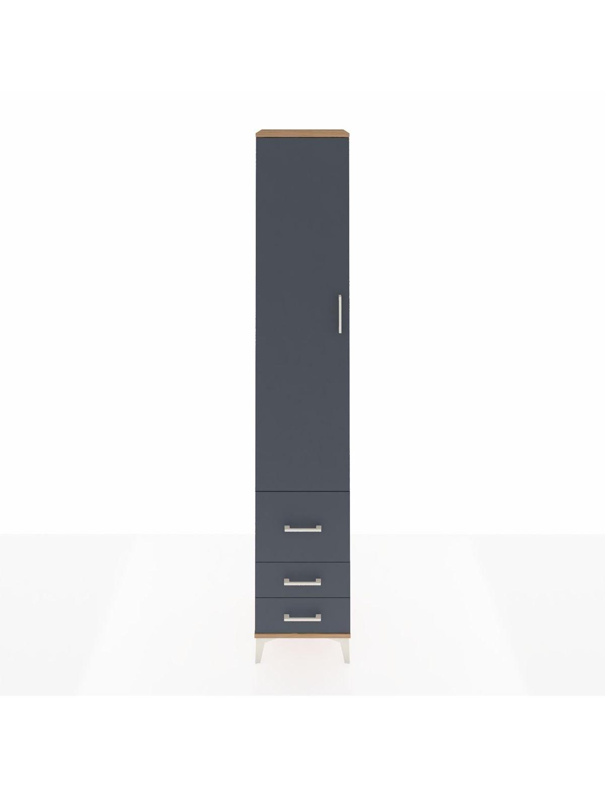 Hyperion Dolap 5 Raflı 3 Çekmeceli Tek Kapaklı 44x44x243 Çam-Antrasit