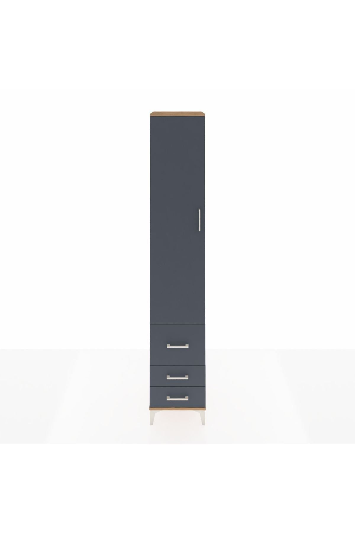 Hyperion Dolap 5 Raflı 3 Çekmeceli Tek Kapaklı 44x44x243 Çam-Antrasit