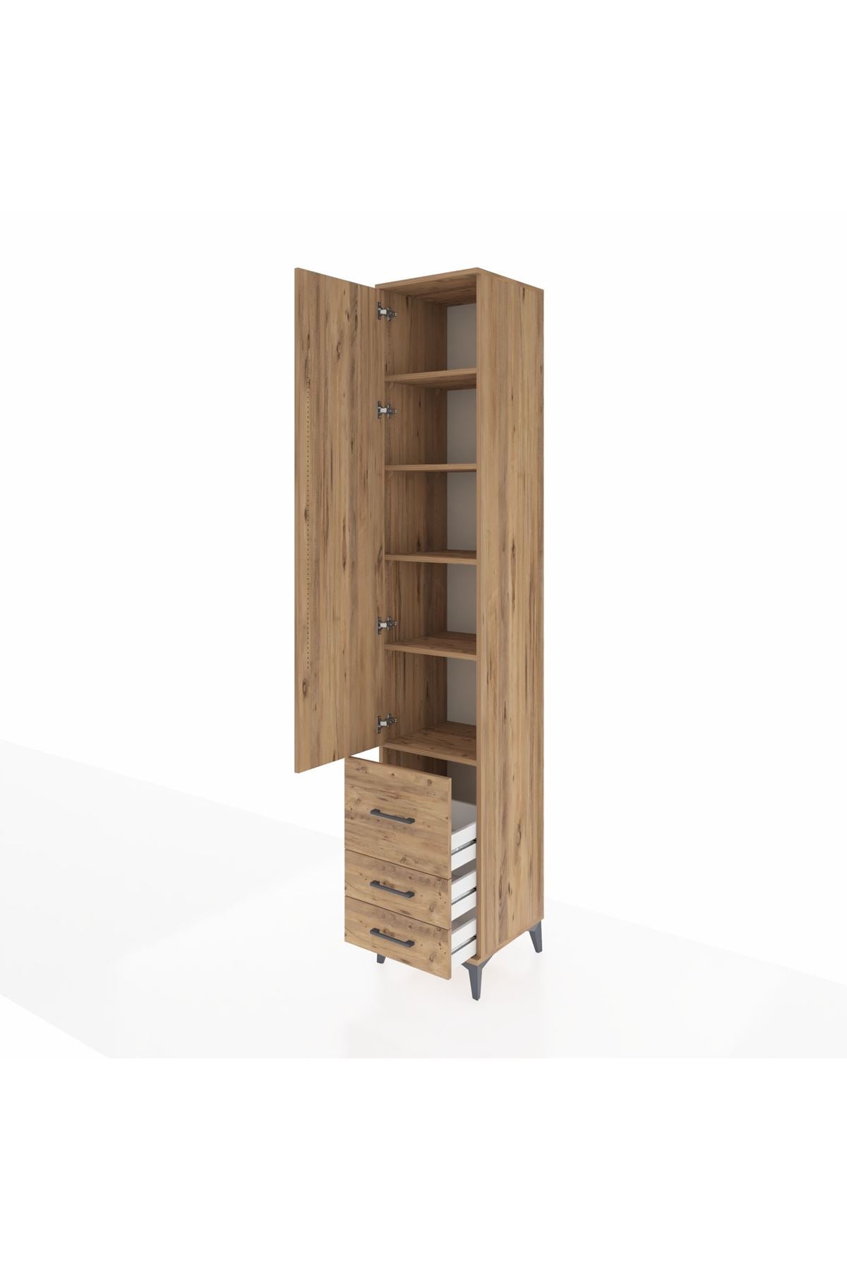 Hyperion Dolap 5 Raflı 3 Çekmeceli Tek Kapaklı 44x44x243 Çam-Çam