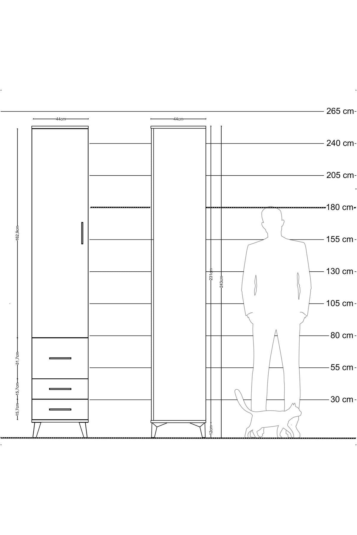 Hyperion Dolap 5 Raflı 3 Çekmeceli Tek Kapaklı 44x44x243 Çam-Çam