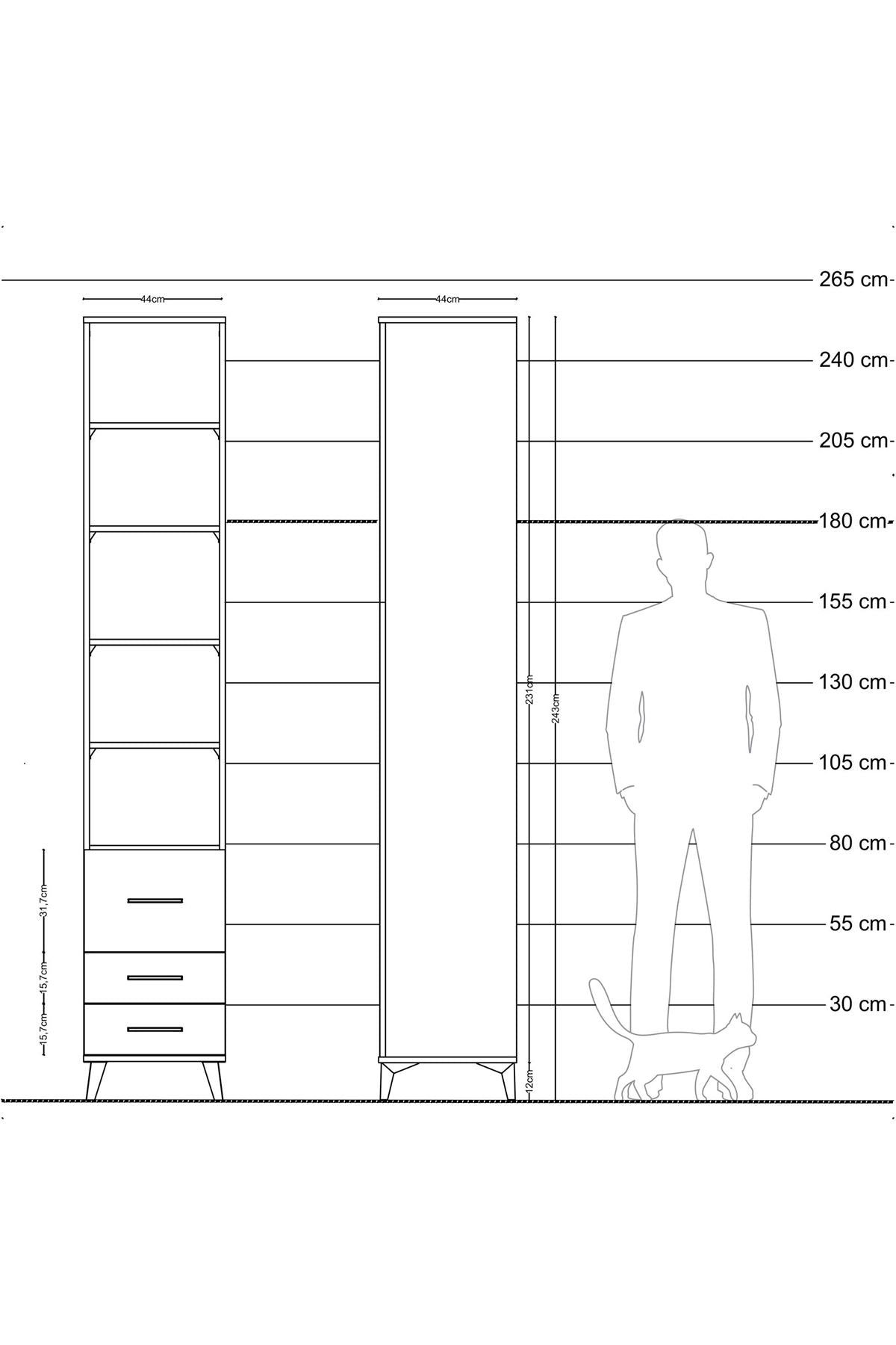 Hyperion Dolap 5 Raflı 3 Çekmeceli 44x44x243 Antrasit-Antrasit