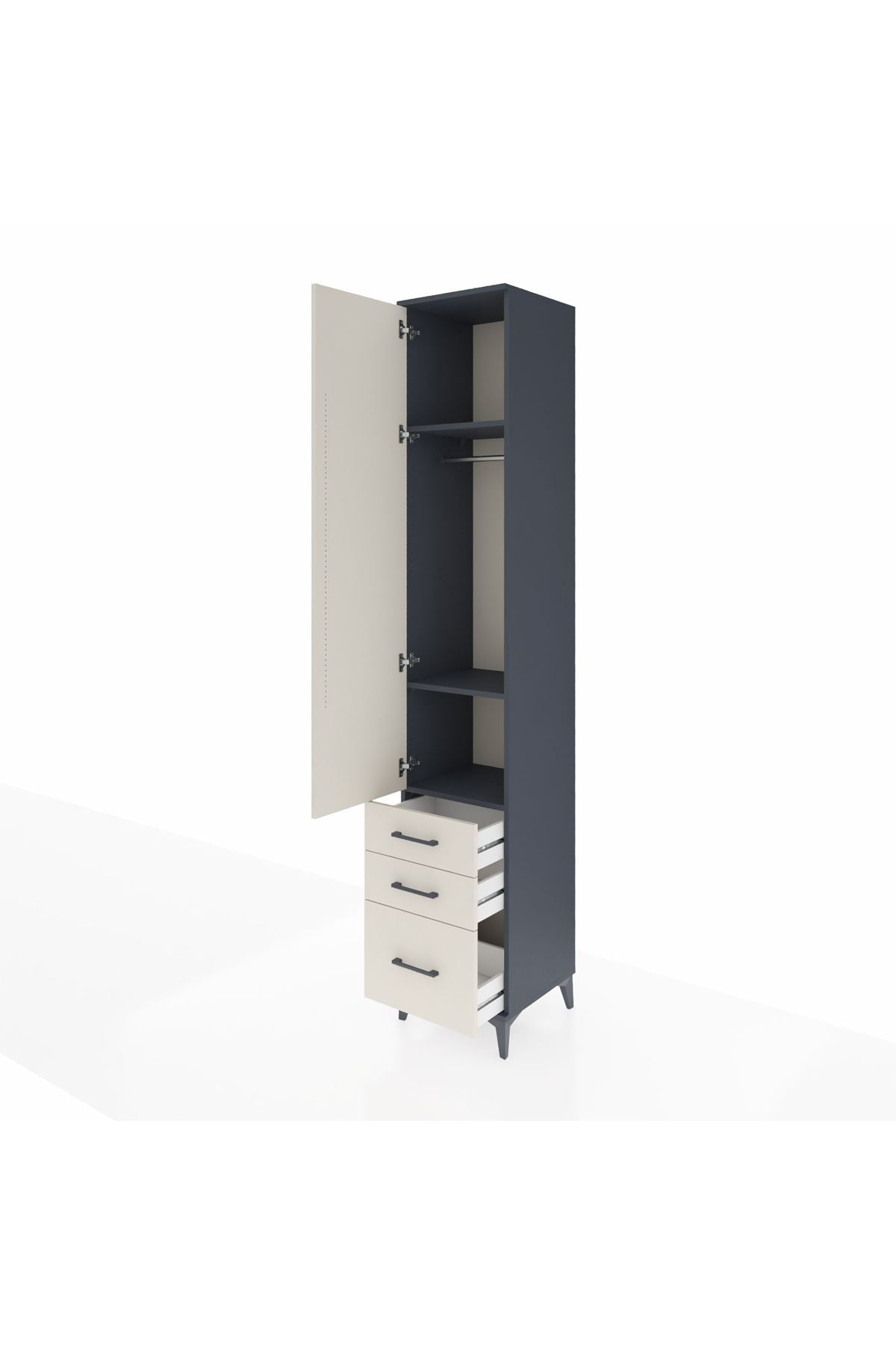 Hyperion Dolap 3 Raflı 3 Çekmeceli Tek Askılı 44x44x243 Antrasit-Aytaşı