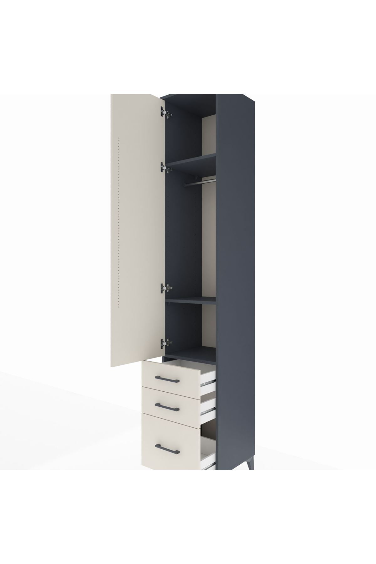 Hyperion Dolap 3 Raflı 3 Çekmeceli Tek Askılı 44x44x243 Antrasit-Aytaşı