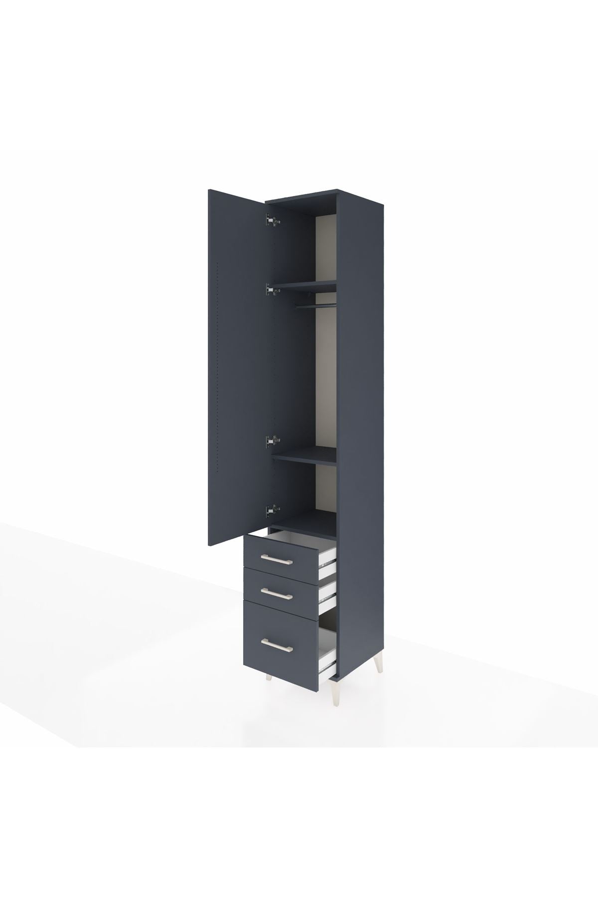 Hyperion Dolap 3 Raflı 3 Çekmeceli Tek Askılı 44x44x243 Antrasit-Antrasit