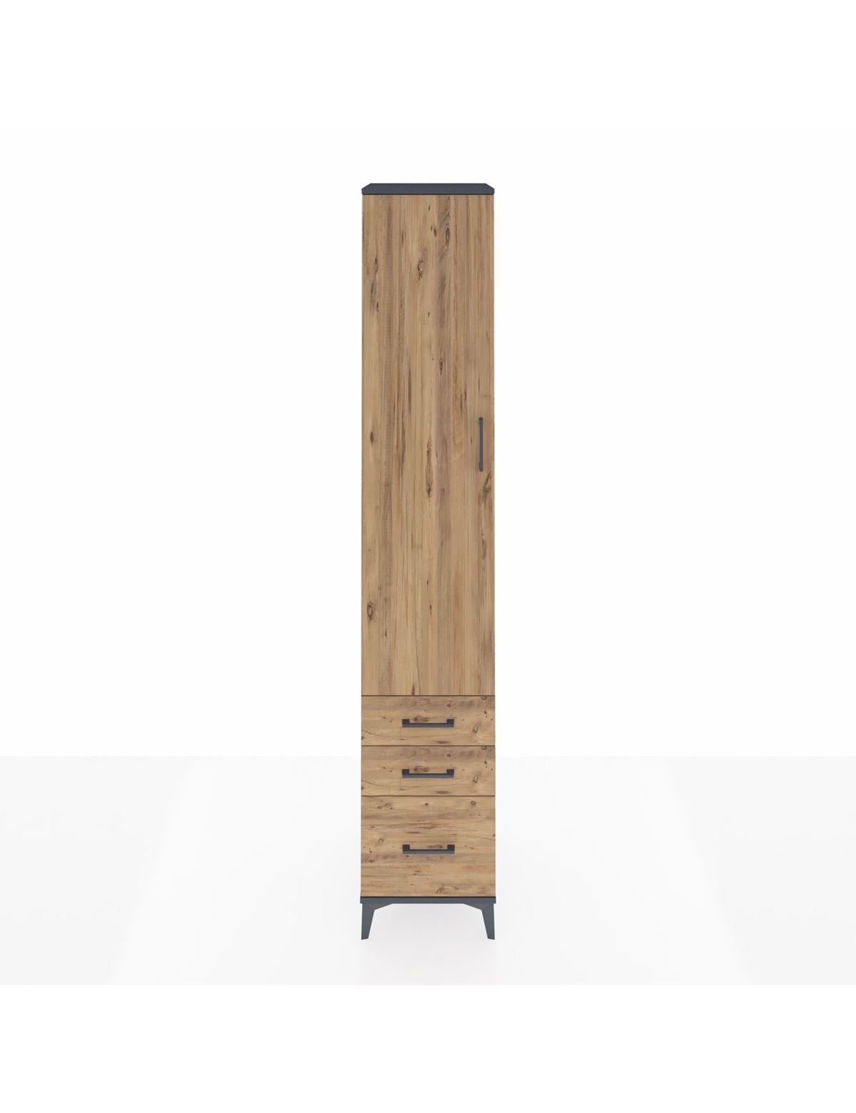 Hyperion Dolap 3 Raflı 3 Çekmeceli Tek Askılı 44x44x243 Antrasit-Çam