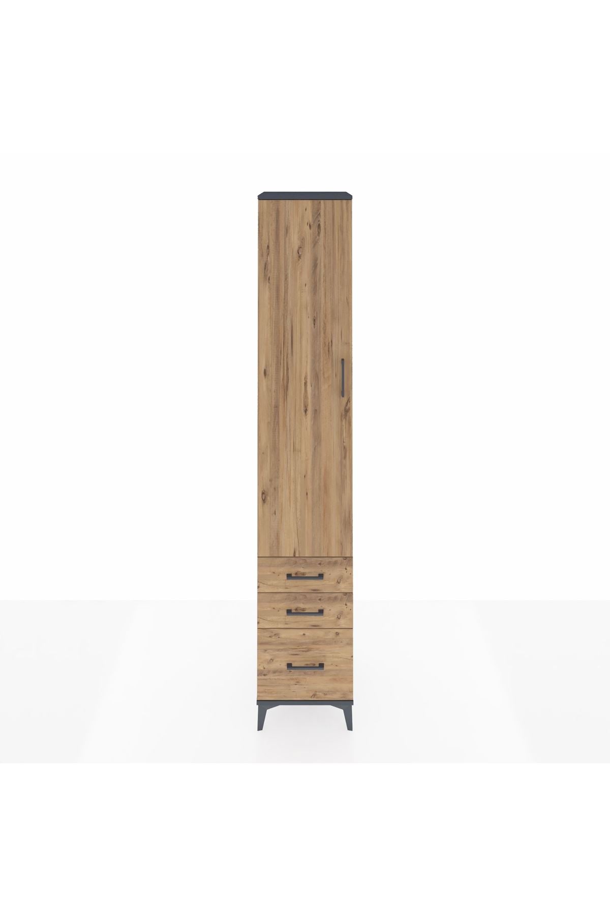 Hyperion Dolap 3 Raflı 3 Çekmeceli Tek Askılı 44x44x243 Antrasit-Çam