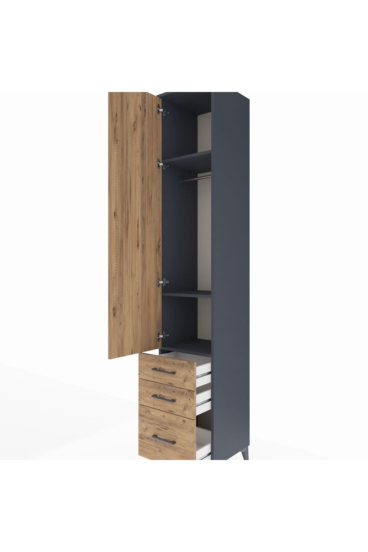 Hyperion Dolap 3 Raflı 3 Çekmeceli Tek Askılı 44x44x243 Antrasit-Çam