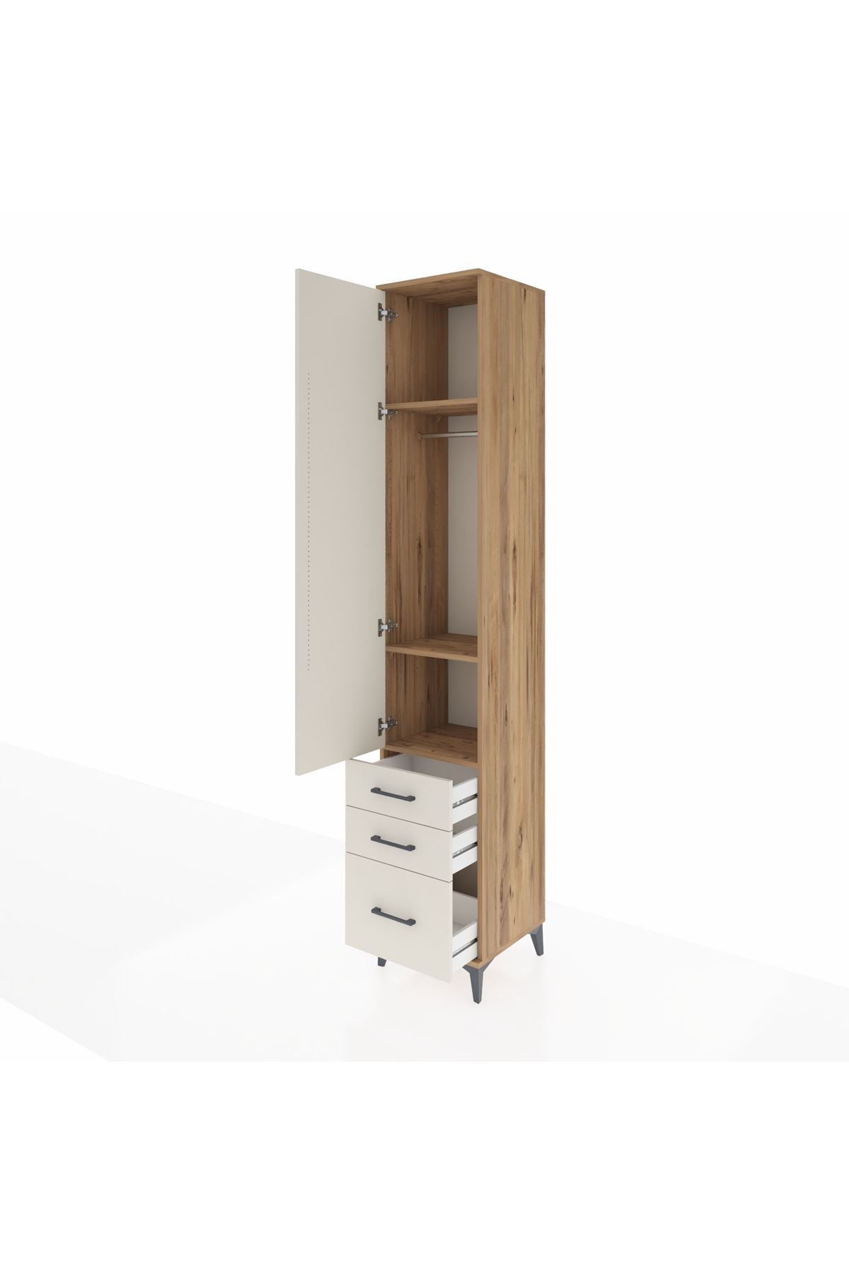Hyperion Dolap 3 Raflı 3 Çekmeceli Tek Askılı 44x44x243 Çam-Aytaşı