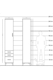 Hyperion Dolap 3 Raflı 3 Çekmeceli Tek Askılı 44x44x243 Çam-Çam
