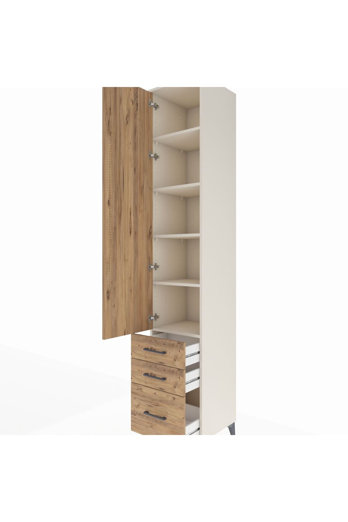 Hyperion Dolap 5 Raflı 3 Çekmeceli Tek Kapaklı 44x44x243 Aytaşı-Çam