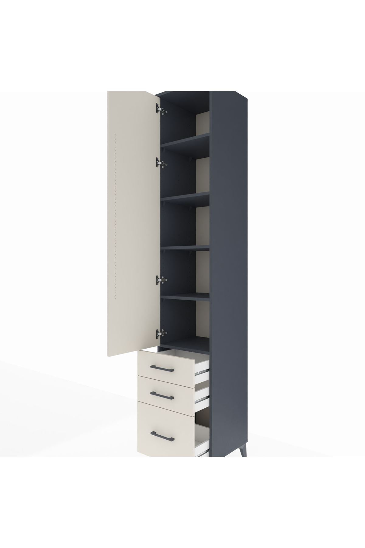 Hyperion Dolap 5 Raflı 3 Çekmeceli Tek Kapaklı 44x44x243 Antrasit-Aytaşı