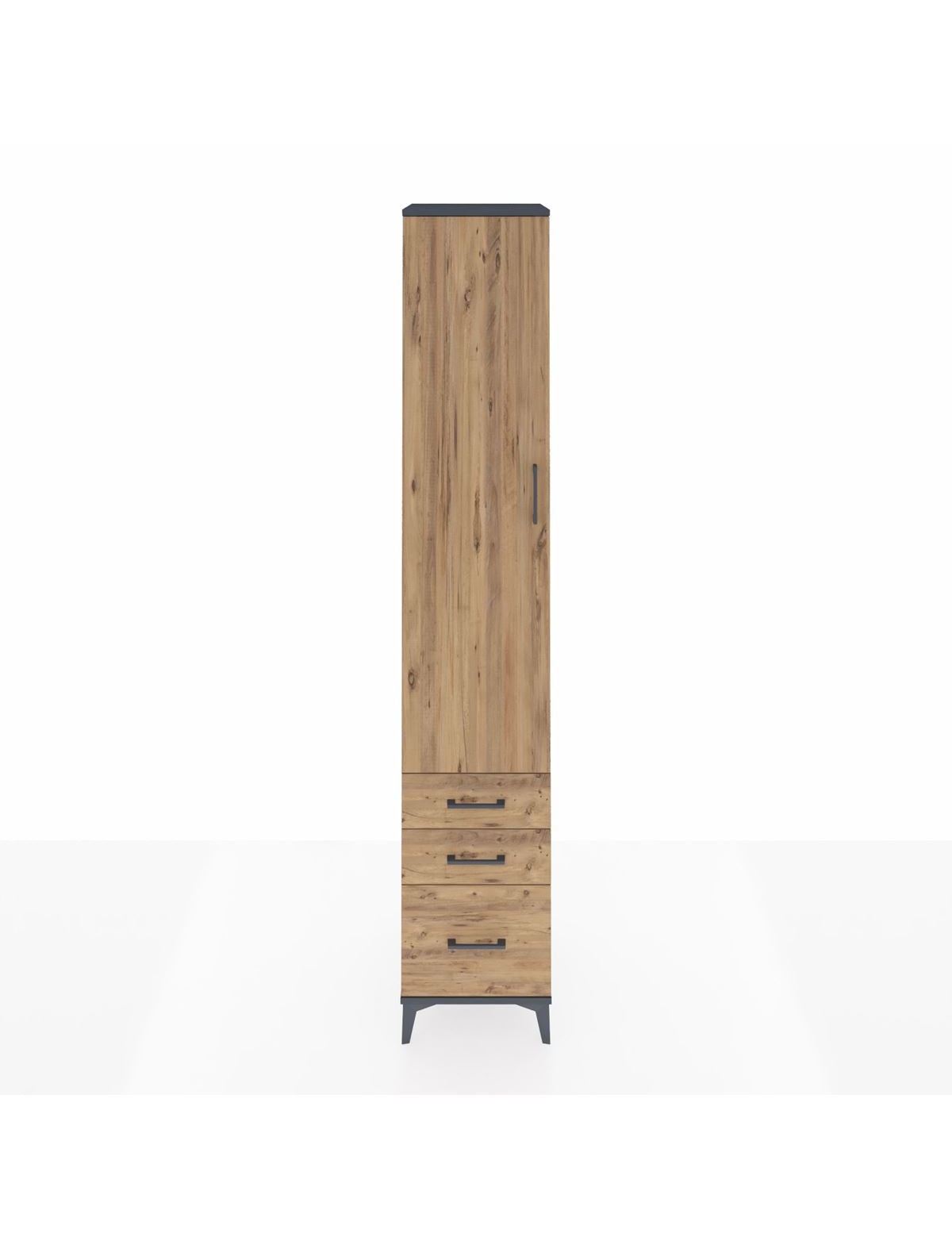 Hyperion Dolap 5 Raflı 3 Çekmeceli Tek Kapaklı 44x44x243 Antrasit-Çam