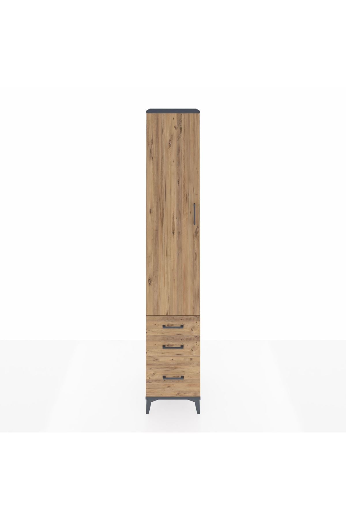 Hyperion Dolap 5 Raflı 3 Çekmeceli Tek Kapaklı 44x44x243 Antrasit-Çam