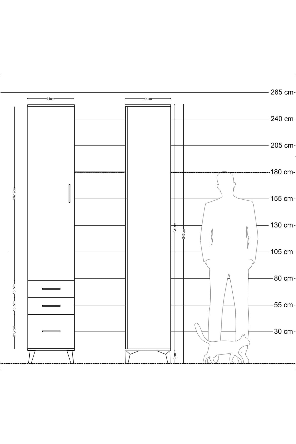 Hyperion Dolap 5 Raflı 3 Çekmeceli Tek Kapaklı 44x44x243 Antrasit-Çam