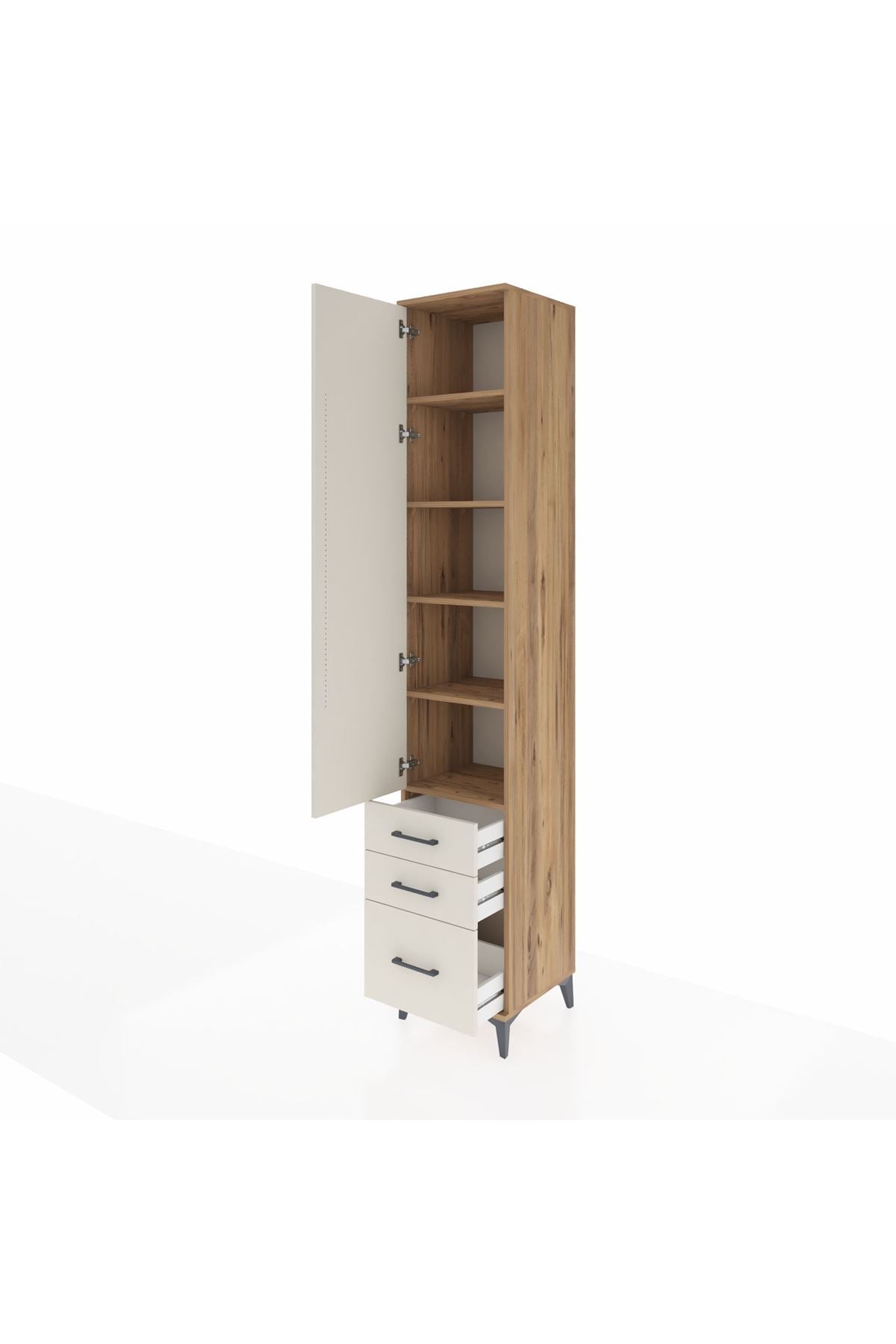 Hyperion Dolap 5 Raflı 3 Çekmeceli Tek Kapaklı 44x44x243 Çam-Aytaşı