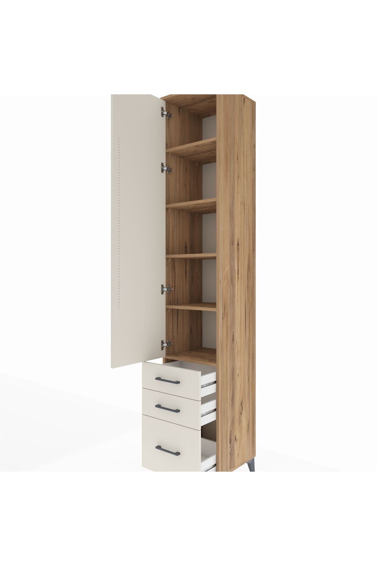 Hyperion Dolap 5 Raflı 3 Çekmeceli Tek Kapaklı 44x44x243 Çam-Aytaşı