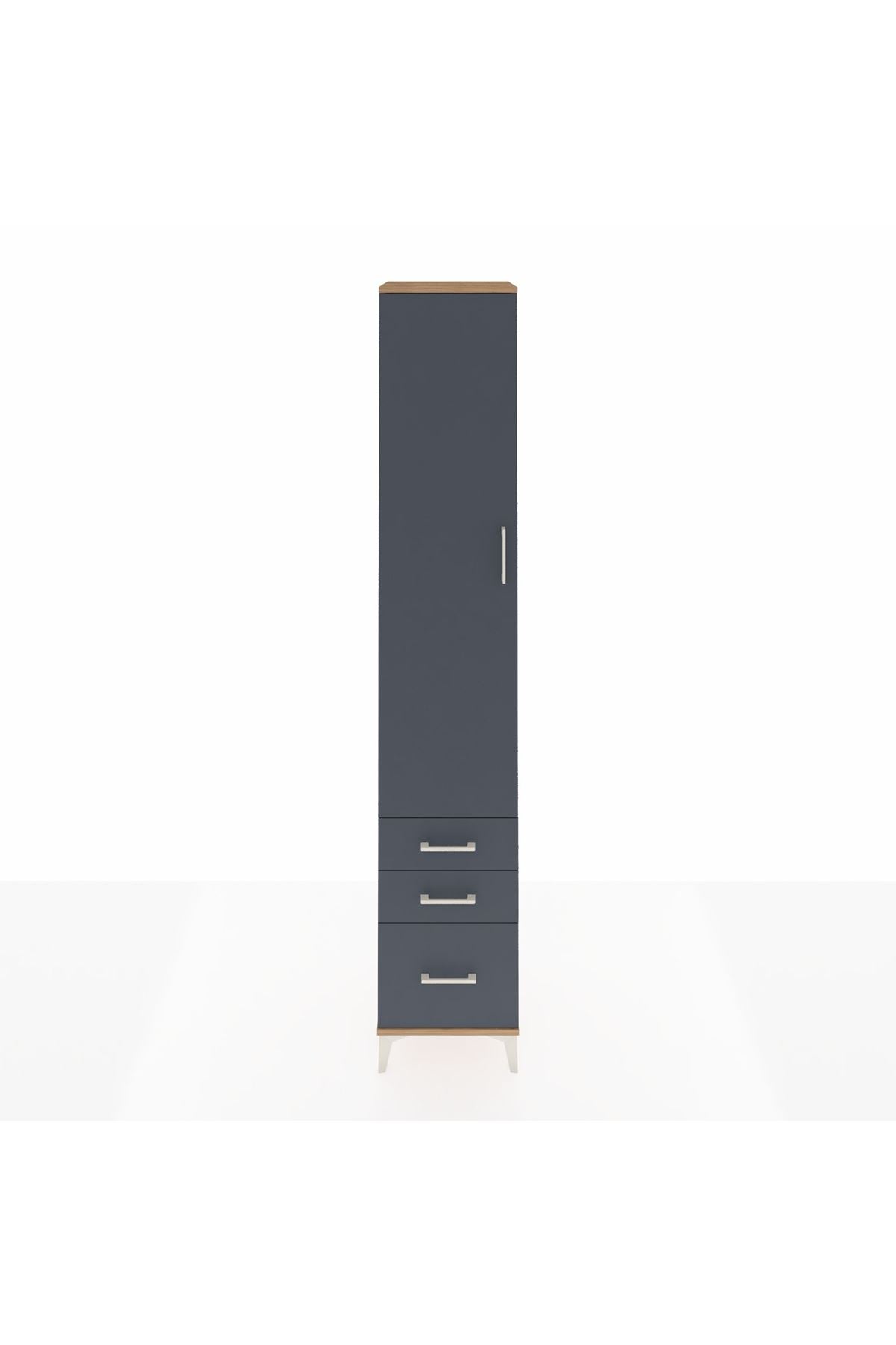 Hyperion Dolap 5 Raflı 3 Çekmeceli Tek Kapaklı 44x44x243 Çam-Antrasit