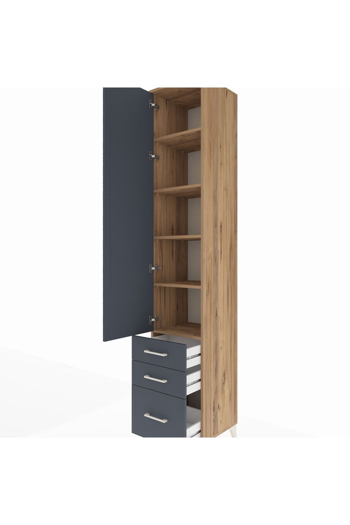 Hyperion Dolap 5 Raflı 3 Çekmeceli Tek Kapaklı 44x44x243 Çam-Antrasit