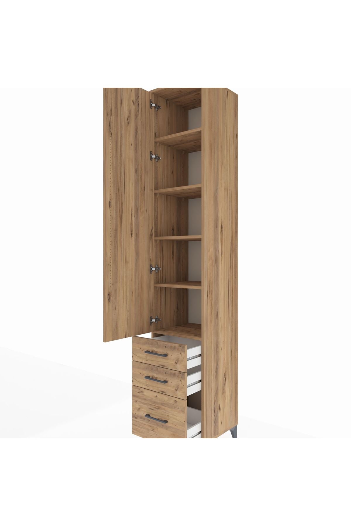 Hyperion Dolap 5 Raflı 3 Çekmeceli Tek Kapaklı 44x44x243 Çam-Çam