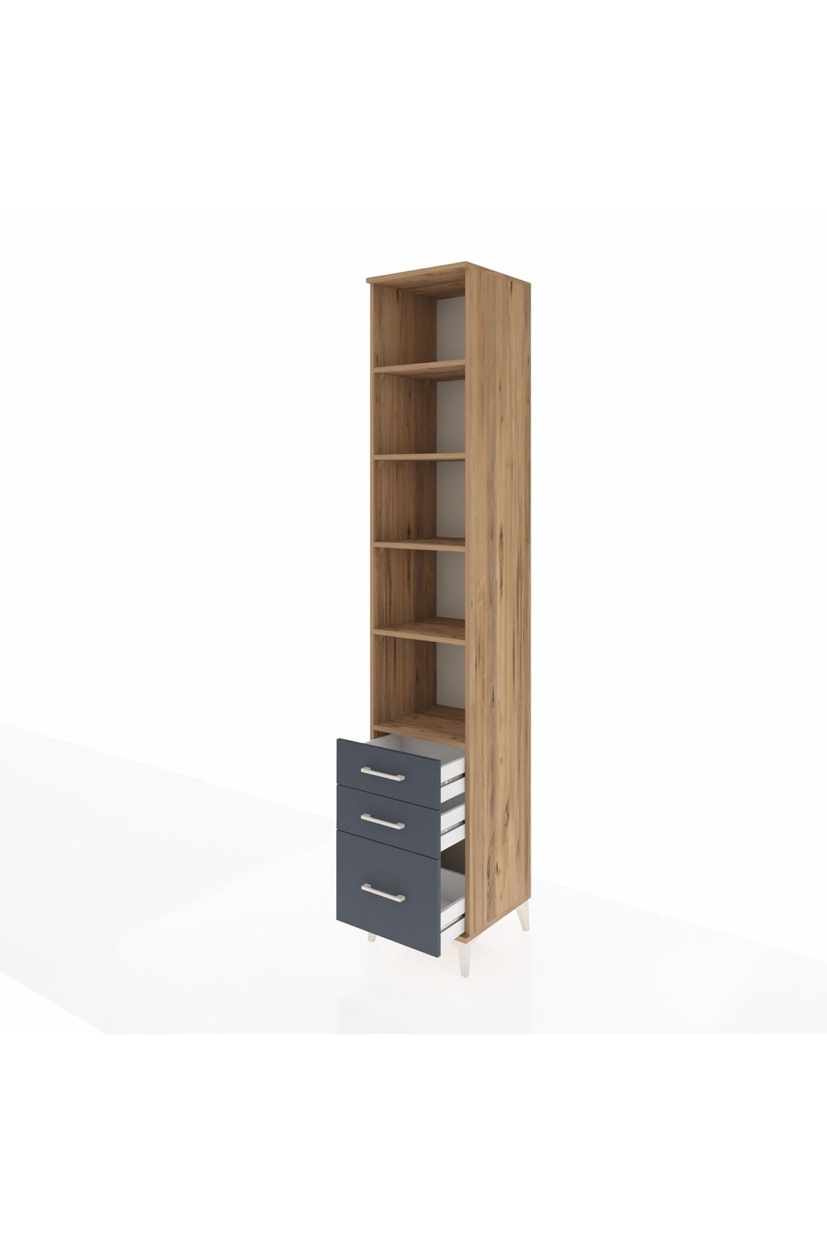 Hyperion Dolap 5 Raflı 3 Çekmeceli 44x44x243 Çam-Antrasit