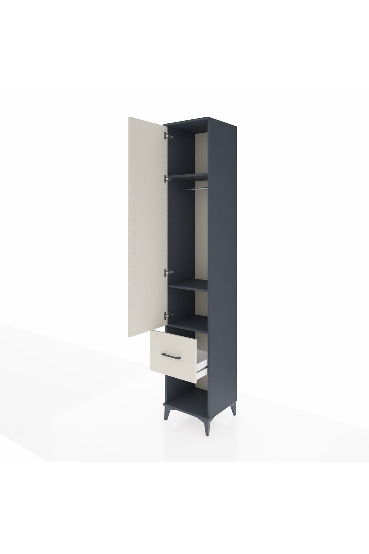 Hyperion Dolap 3 Raflı Tek Çekmeceli Tek Askılı 44x44x243 Antrasit-Aytaşı
