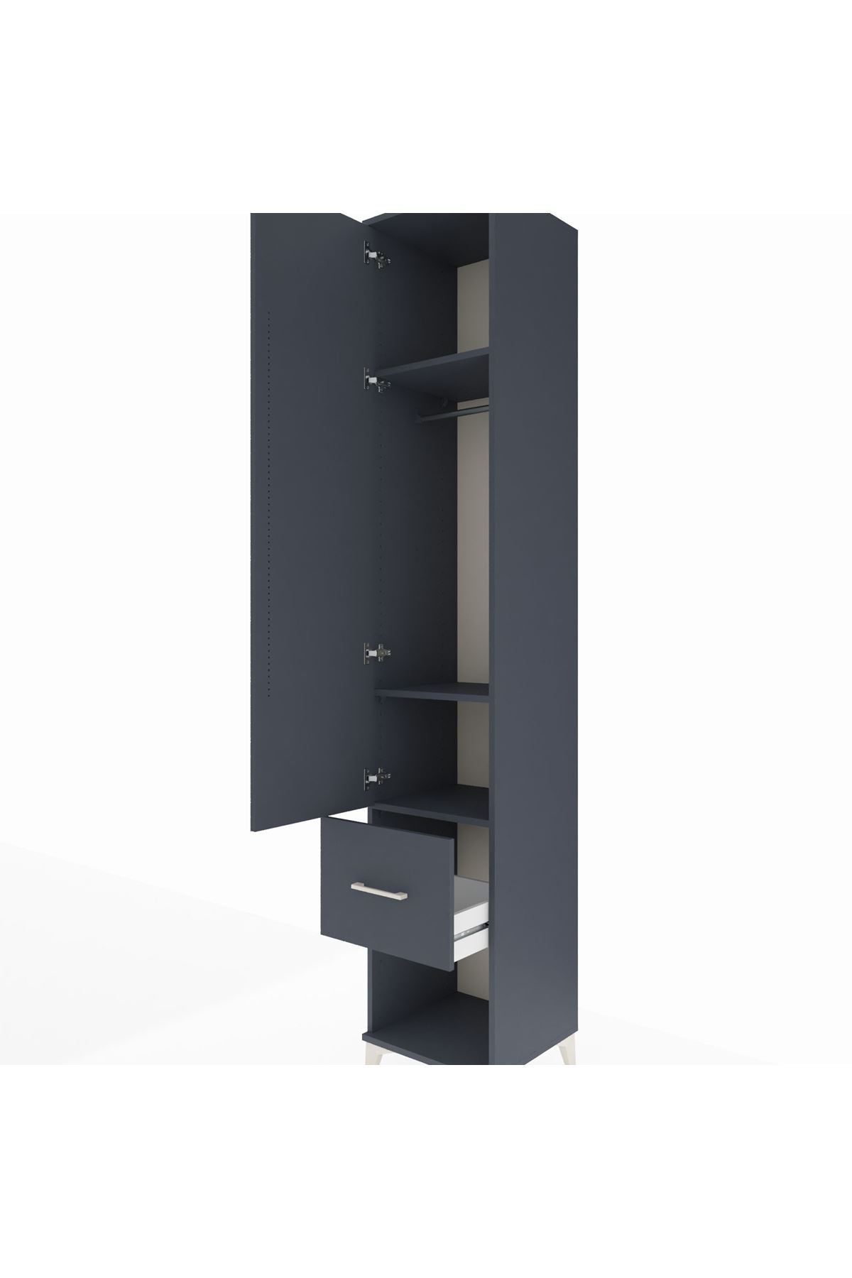 Hyperion Dolap 3 Raflı Tek Çekmeceli Tek Askılı 44x44x243 Antrasit-Antrasit