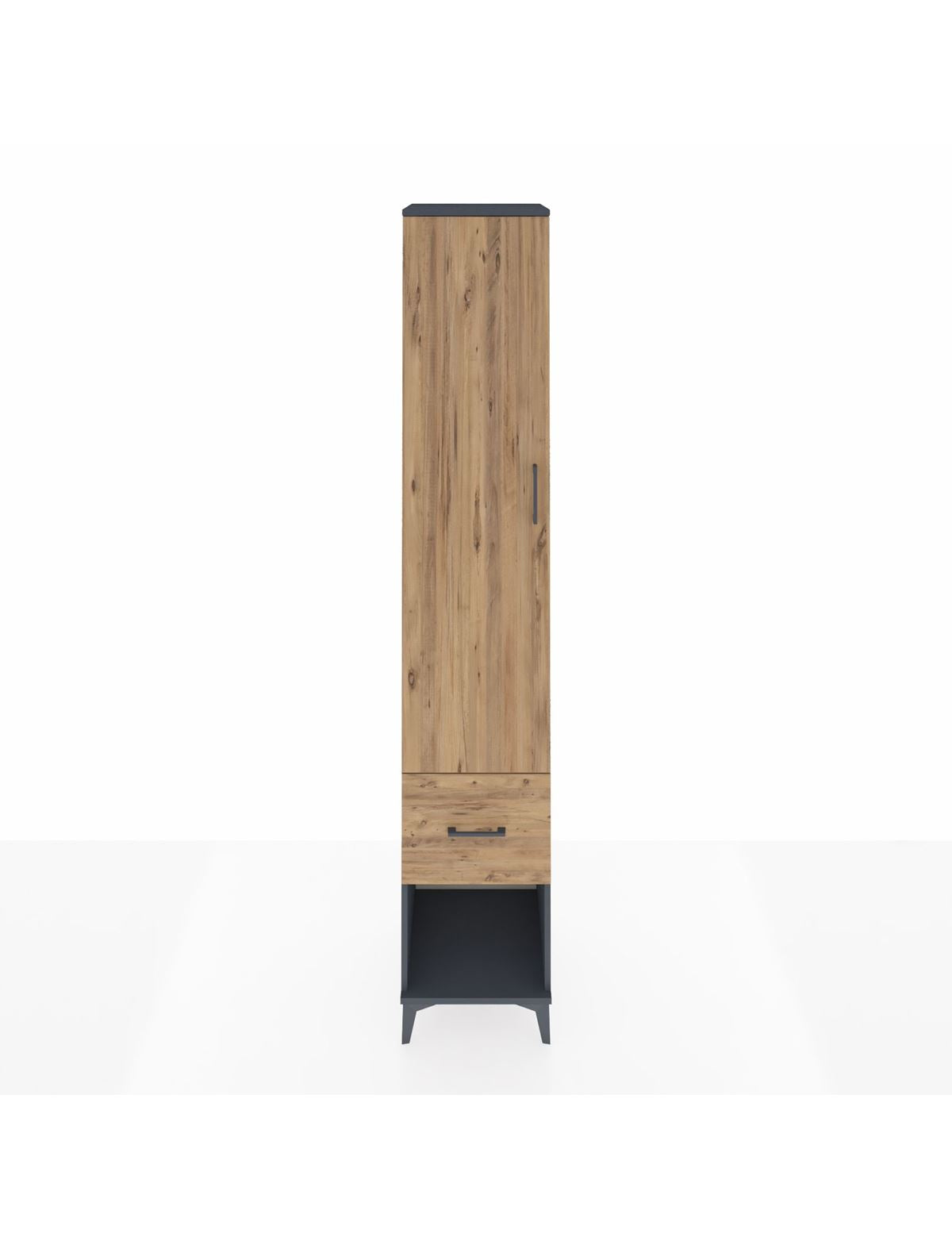 Hyperion Dolap 3 Raflı Tek Çekmeceli Tek Askılı 44x44x243 Antrasit-Çam
