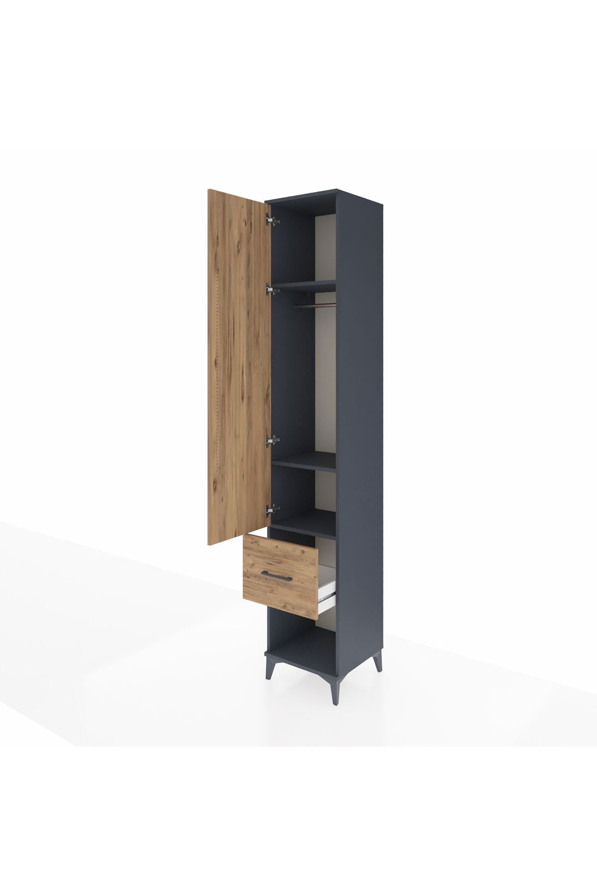 Hyperion Dolap 3 Raflı Tek Çekmeceli Tek Askılı 44x44x243 Antrasit-Çam
