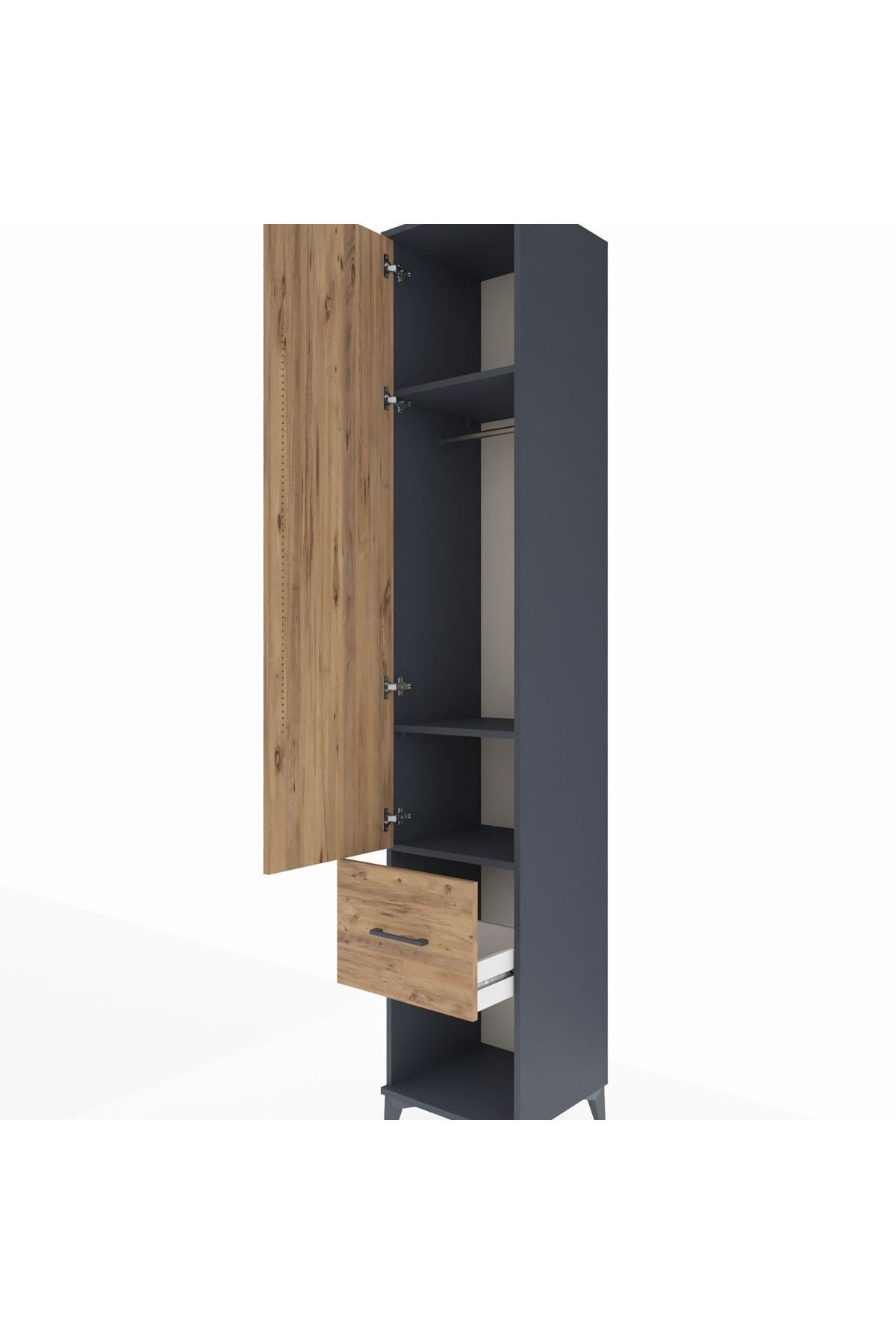 Hyperion Dolap 3 Raflı Tek Çekmeceli Tek Askılı 44x44x243 Antrasit-Çam