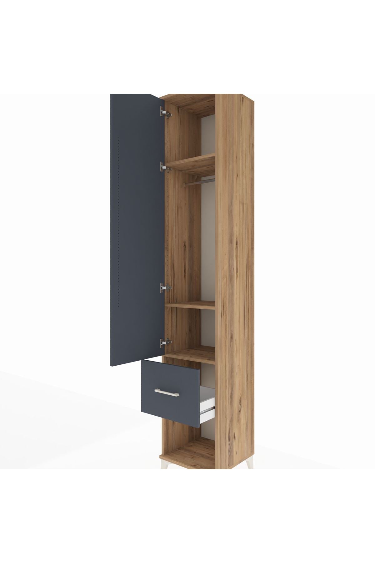 Hyperion Dolap 3 Raflı Tek Çekmeceli Tek Askılı 44x44x243 Çam-Antrasit