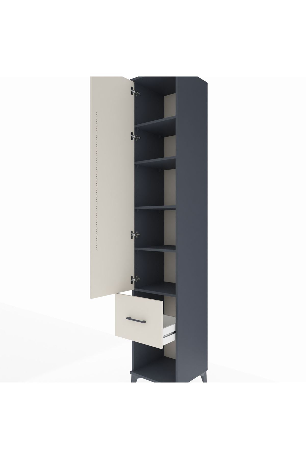 Hyperion Dolap 5 Raflı Tek Çekmeceli Tek Kapaklı 44x44x243 Antrasit-Aytaşı