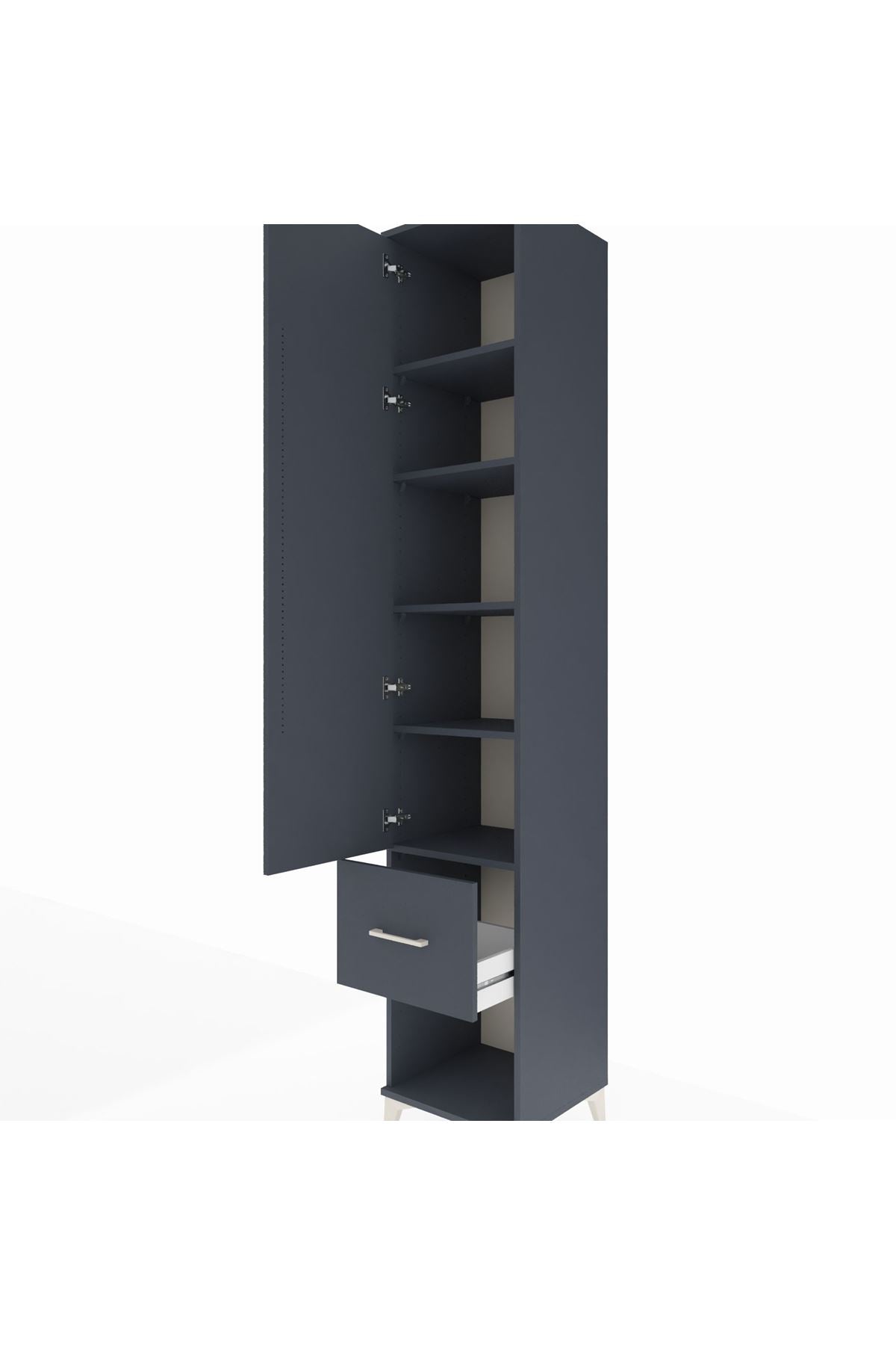 Hyperion Dolap 5 Raflı Tek Çekmeceli Tek Kapaklı 44x44x243 Antrasit-Antrasit