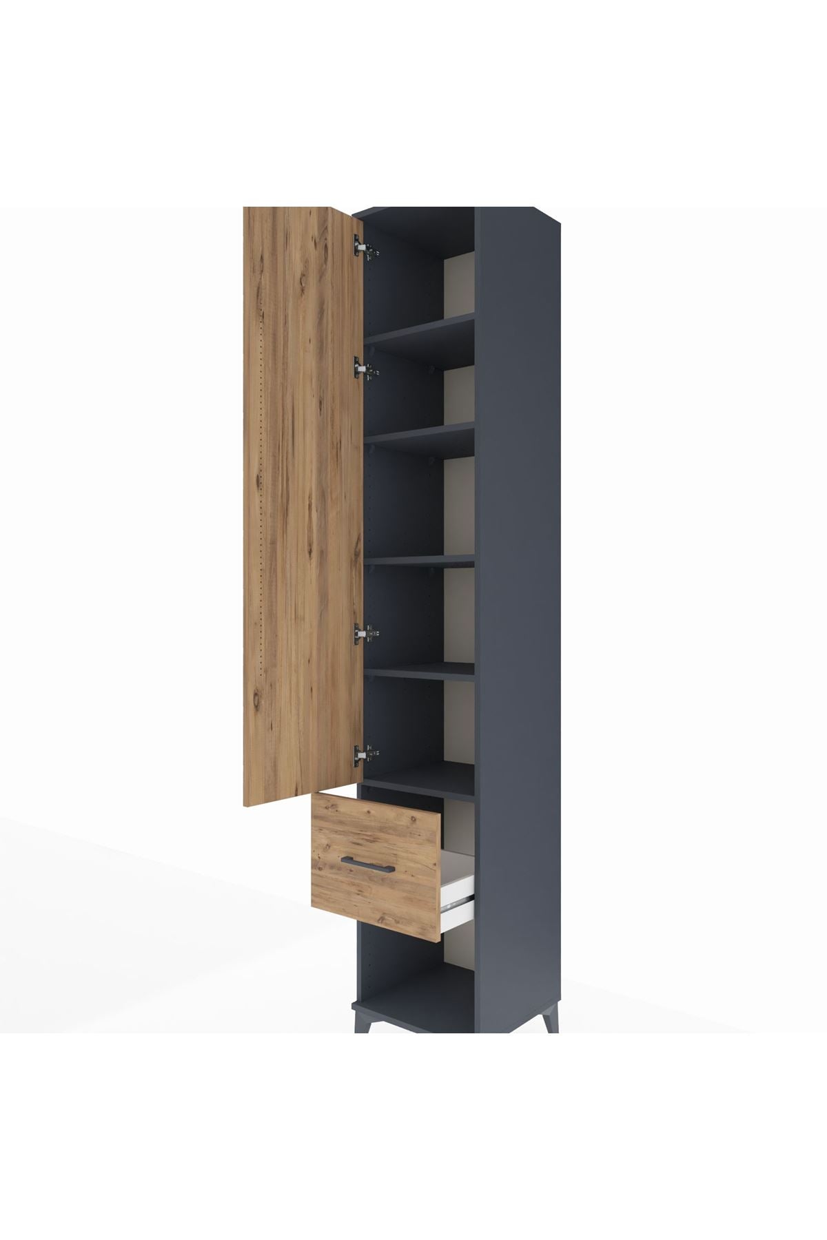 Hyperion Dolap 5 Raflı Tek Çekmeceli Tek Kapaklı 44x44x243 Antrasit-Çam