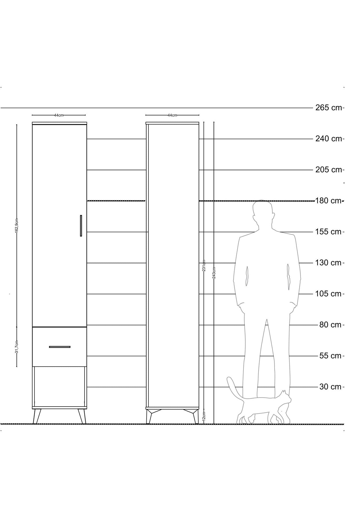 Hyperion Dolap 5 Raflı Tek Çekmeceli Tek Kapaklı 44x44x243 Çam-Çam