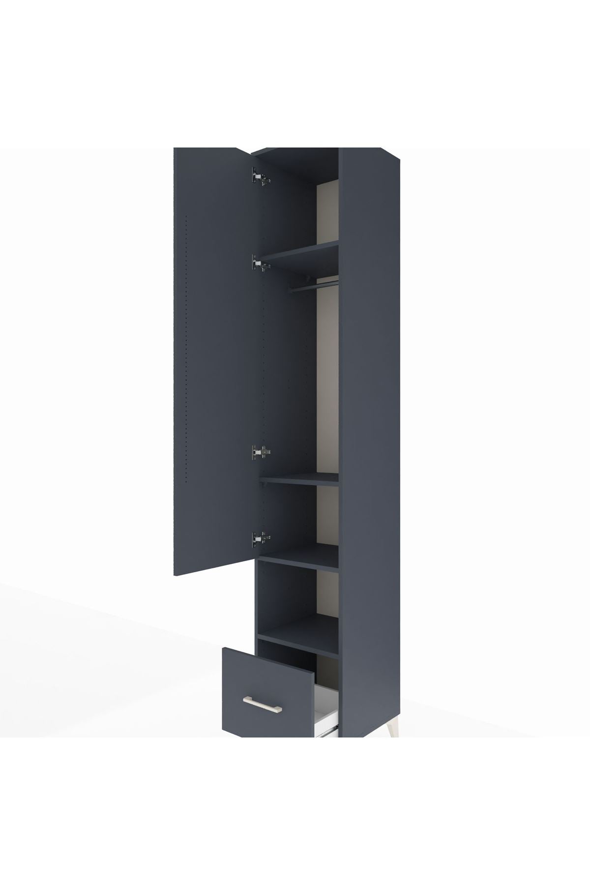 Hyperion Dolap 4 Raflı Tek Çekmeceli Tek Askılı 44x44x243 Antrasit-Antrasit