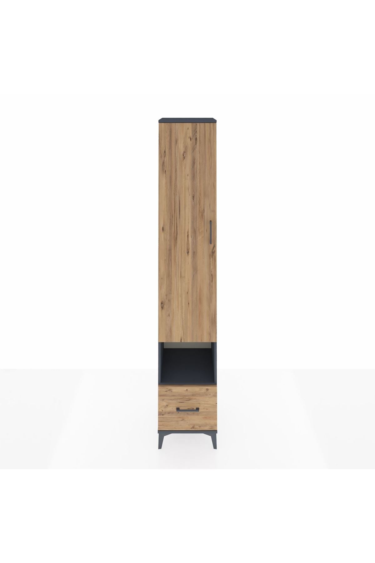 Hyperion Dolap 4 Raflı Tek Çekmeceli Tek Askılı 44x44x243 Antrasit-Çam