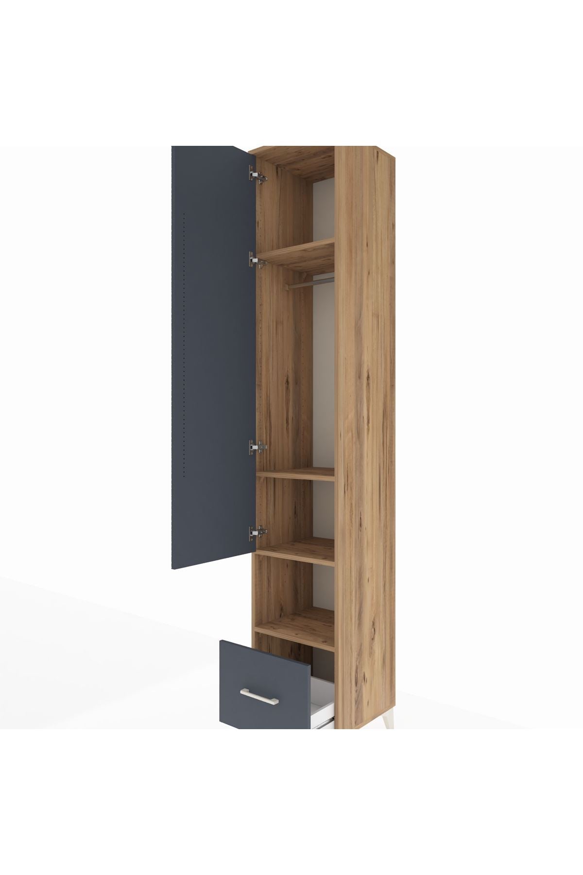 Hyperion Dolap 4 Raflı Tek Çekmeceli Tek Askılı 44x44x243 Çam-Antrasit